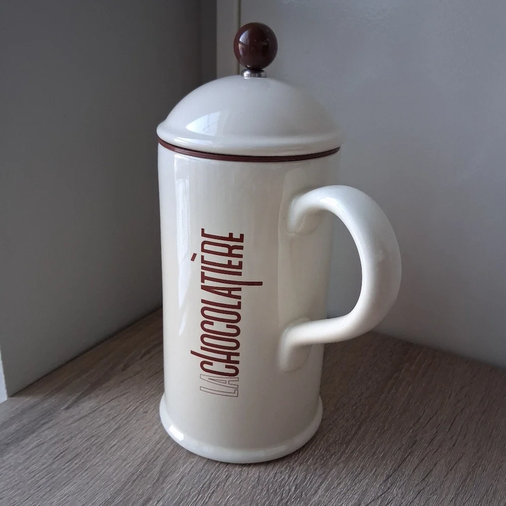 🌷 Crate & Barrel La Chocolatèrie Ceramic / Stoneware Hot Chocolate French Press